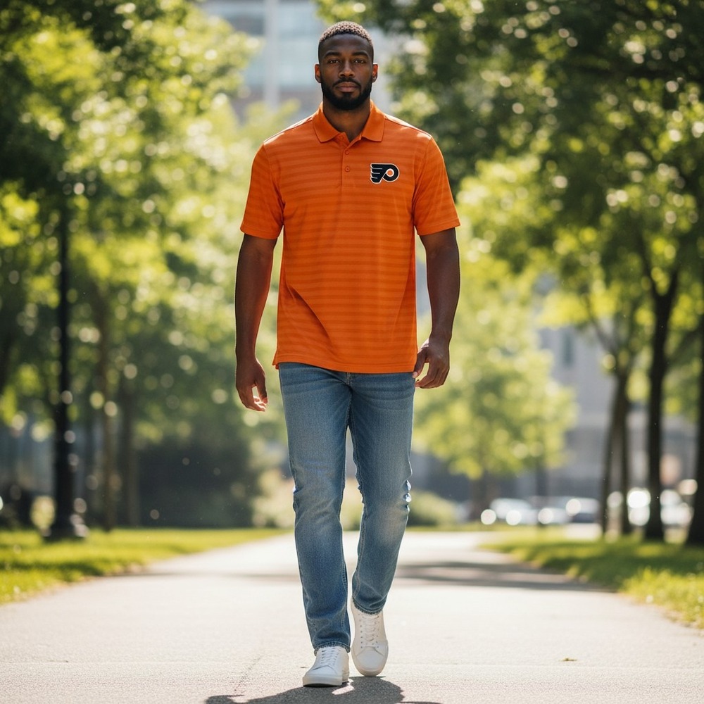 Philadelphia Flyers Antigua Mens XL Orange Striped Performance Polo Shirt NHL